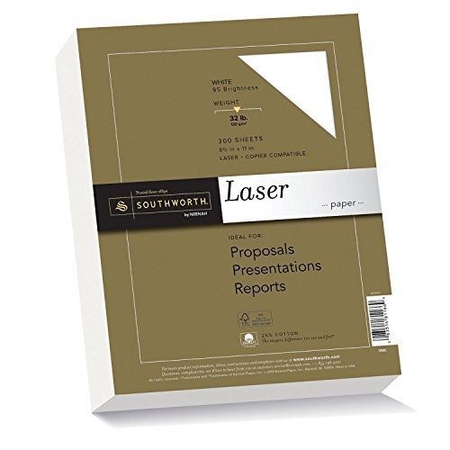 Southworth  25% Cotton Premium Laser Paper, 8.5 x 11 Inches, White 95