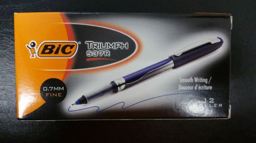 Bic Triumph 537R Rollerball Pens, Fine Point 0.7mm, Blue Ink, 12 - Box ( 33620 )