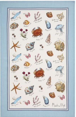 Coastal Living SEASHORE Shell Design Linen Tea Towel - Beach style, Condo, Ocean