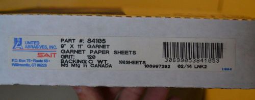 UNITED ABRASIVES SAIT #84105  9&#034; X 11&#034;  120 GRIT GARNET PAPER SHEETS, BOX OF 100