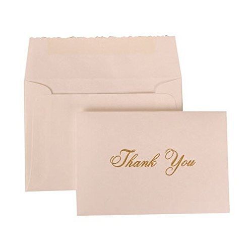 JAM Paper Thank You Card Sets - Parchment With Gold Script - 104 foldover cards