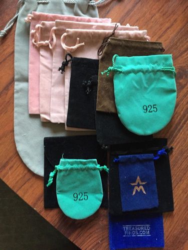Lot of 14 Assorted Velvet Drawstring Jewelry Pouches, Free Ship
