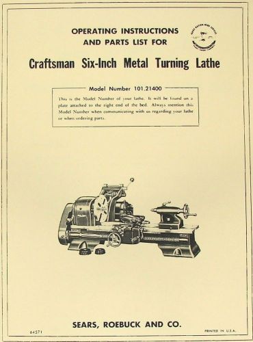 CRAFTSMAN/ATLAS 6&#034; Metal Lathe 101.21400 Owner&#039;s Manual PDF
