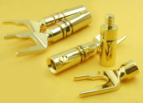 4PCS 24K Gold plated Y Fork Speaker Spade /Amp cable connector Audio PLUG