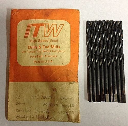 9 ITW  DRILL BITS 1/8&#034; X 3&#034; JOBBERS LENGHT No.72025 Dia.1495&#034; SERFACE TREATED
