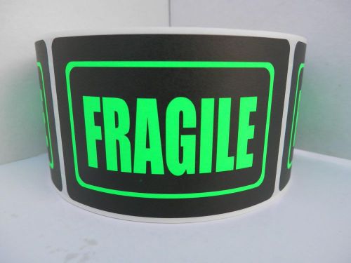 FRAGILE 2x3 Fluorescent Green Warning Sticker Label 250/rl