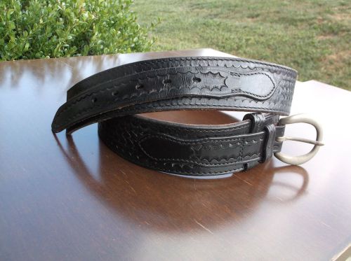 Safariland black leather basket weave police duty belt size 32 silver buckle for sale