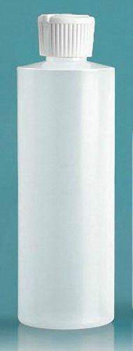 8 oz hdpe cylinder round plastic bottles w/polytop dispensing caps (lot of 100) for sale