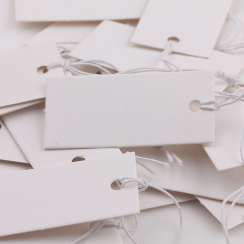 100Pcs White Blank Paper Jewelry Label Price Tags With Elastic String 40x20MM