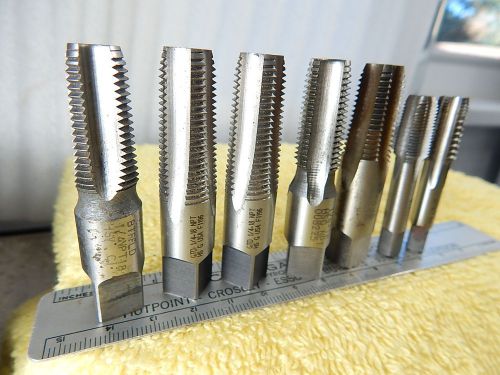 7- Lightly Used Mixed Brand Size and Type Threading taps 1/4-18x 5, 1/8-27x 2