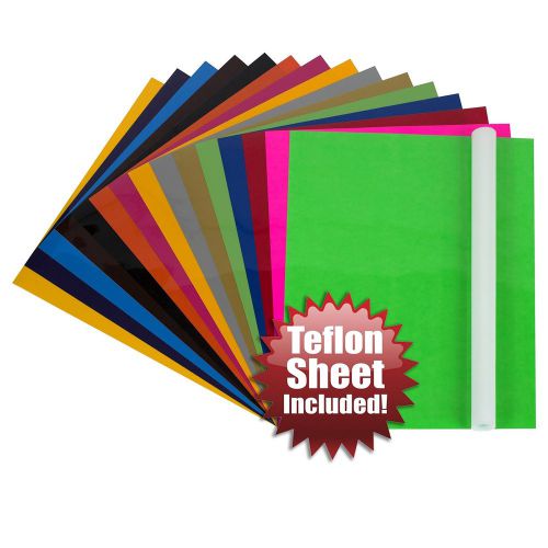Angel crafts 12&#034; x 10&#034; heat transfer vinyl sheets (16 pack) w/ teflon sheet f... for sale