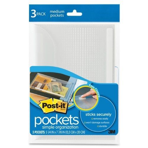 Post-it Pockets with Closure, Medium, 5-1/4 x 7-7/8-Inches, Clear with Dots,