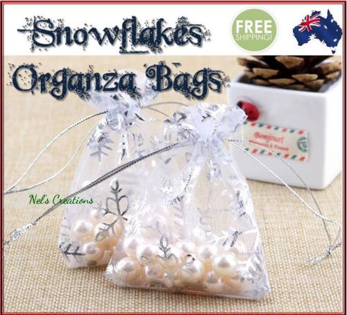 Snowflakes Organza Bag Sheer Bags Jewellery Wedding Candy Packaging Gift 50/100