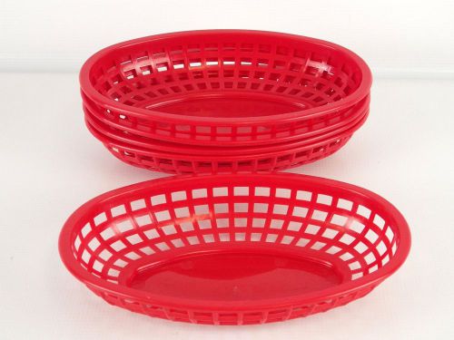 5 Tablecraft 9&#034;  Red Oval Plastic Fast Food Baskets