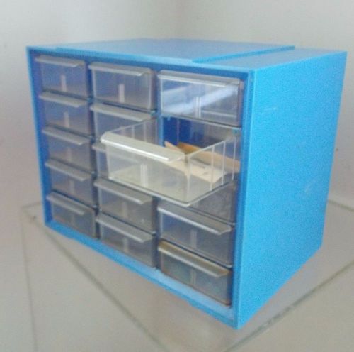 Vintage AKRO-MILS Plastic Storage Cabinet w/15 Clear Plastic Drawers Crafts Tool