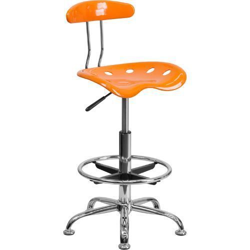 Vibrant Orange and Chrome Drafting Stool with Tractor Seat FLALF215ORANGEYELLOWG