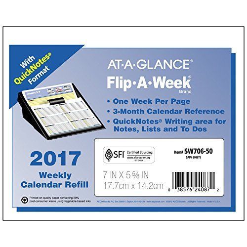 AT-A-GLANCE Flip-A-Week Weekly Refill 2017, Quick Notes Format, 5.63 x 7...