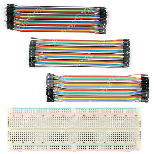 830 tie points solderless pcb breadboard mb102+120pcsjumper cable wires male/f. for sale