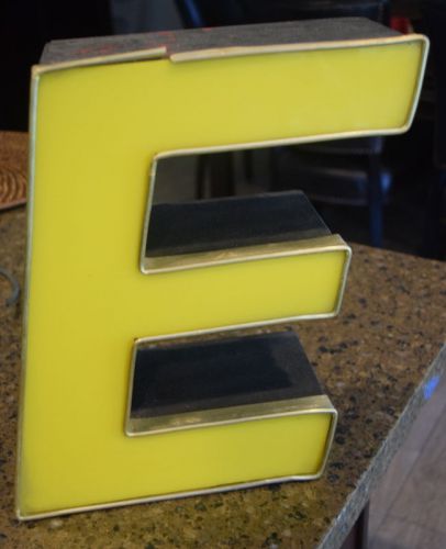 Vtg large metal &amp; plastic yellow letter capital e sign for sale