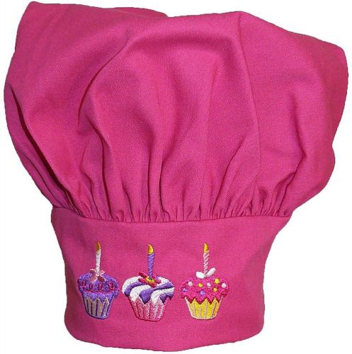 Sweet Cupcakes &amp; Candles Pink Chef Hat Velcro Adjustable Bakery Baking Monogram