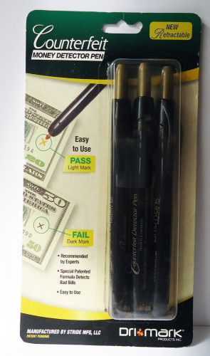 New Dri Mark Counterfeit Money Detector Pens Retractable Pack of 3 CFDRET3B