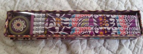 $14NWT Vera Bradley Pencil Box 10 Pencils Sharpener PLUM CRAZY More Than 1/2 off