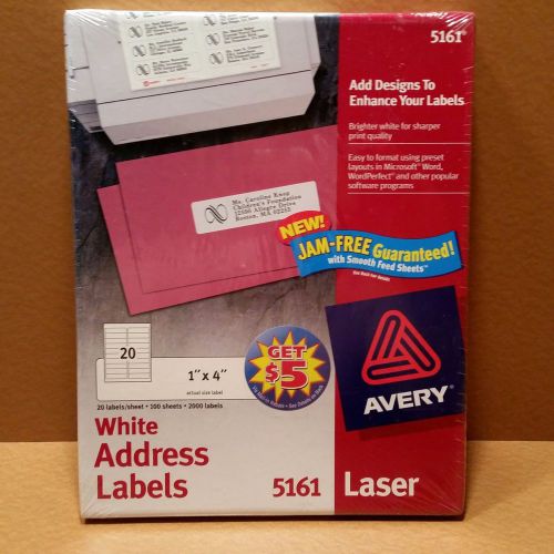 Brand New AVERY White Address 1&#034;x 4&#034; Laser Labels #5161 Box 2000 Fast Shipping