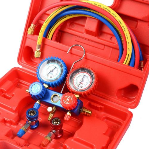 R134a manifold gauge set ac a/c 6ft colored hose air conditioner w/ case for sale
