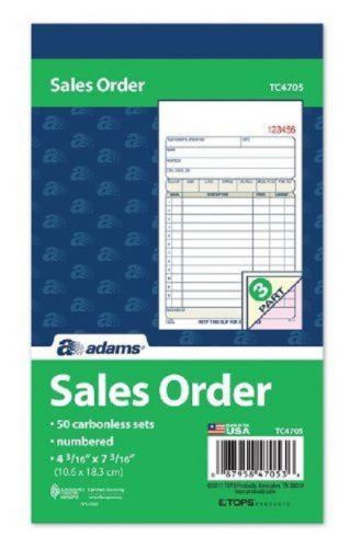 Adams sales order book, 3-part, carbonless, 4-3/16 x 7-3/16&#034;, 50 sets, 1 &amp; 1/2 for sale