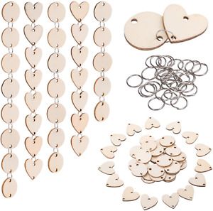 Wooden Circles Heart Tags with Holes and 12 mm Rings for Birthday Boards 200 Pcs
