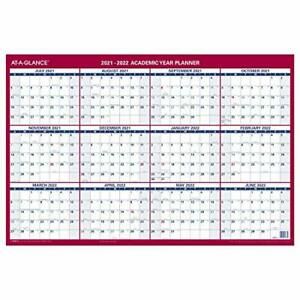 2021-2022 Erasable Calendar Dry Erase Wall Planner by AT-A-GLANCE 36&#034; x 24&#034; L...