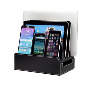 MobileVision Charging Station Slim Black Faux Leather Executive Stand and for &amp;