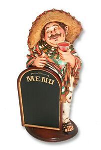 Mexican Waiter with Menu 3FT  - Cocktail Waiter Statue - Waiter Statue 3 ft