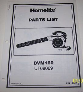 HOMELITE GAS BLOWER PARTS LIST BVM160