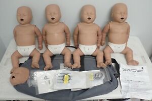 Lot of 4 Prestan Infant CPR Training Manikin w/ Carrying Bag &amp; Extras