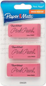 Paper Mate Pink Pearl Erasers, Large, 3 Count