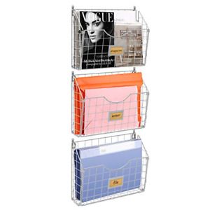 Stackable Hanging Wall Files Rack&amp;3-Tier Metal Folder Wall File Holder with Tag