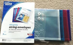 NEW! Plastic Envelope Flap Button -Tie Closure Assorted Colors 4 side 1 top open