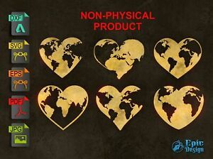 Heart-Shaped World Map - 6 DXF Files Ready for CNC Plasma or Laser Cutting