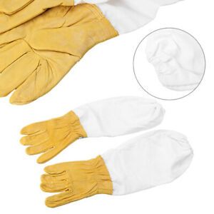1 Pair Beekeeping Protective Gloves with Vented Long Sleeves-Yellow and White