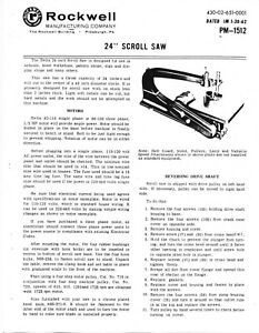 1962 Rockwell No. 700 24&#034; Scroll Saw Instruction &amp; Maintenance Manual PM-1512 CD