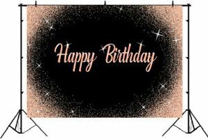 Happy Birthday Backdrop Glitter Silver Dots and Black Photography 7x5ft