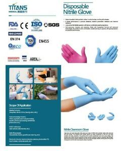 Titans Fine Nitrile Gloves, Chemo Rated, 1 case/10 boxes Small Medium or L