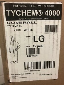 DUPONT, TYCHEM 4000, COVERALLS, HOOD, BOUND SEAMS, Large, 12 SUITS