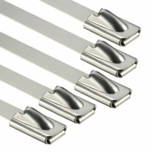 0.18x 19.7&#034; Stainless Steel Exhaust Wrap Locking Cable Metal Zip Ties 5pcs
