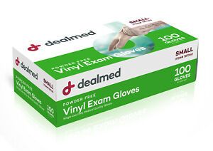 Dealmed 787260 Vinyl Exam Gloves Powder Free, Size Small, 100 Count