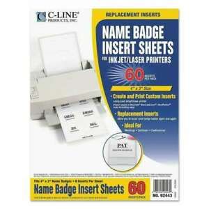 C-Line® Name Badge Inserts, 4 x 3, White, 60/Pack UPC 038944924434  MODEL 92443