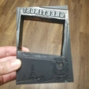 Vtg Letterpress Printing Block Christmas GREETINGS  with Santa Claus