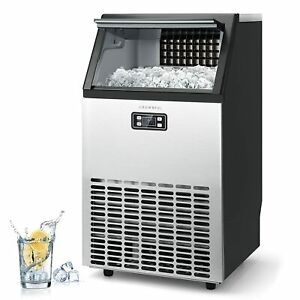CROWNFUL Commercial Ice Maker 100Lbs/24H, Stainless Steel Ice Machine with 33Lbs