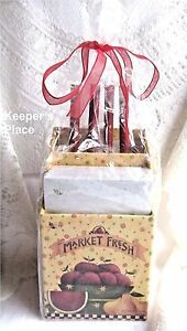 Debbie Mumm MARKET BASKET Note Caddy Gift Set Apples Watermelon Fruit Bowl New